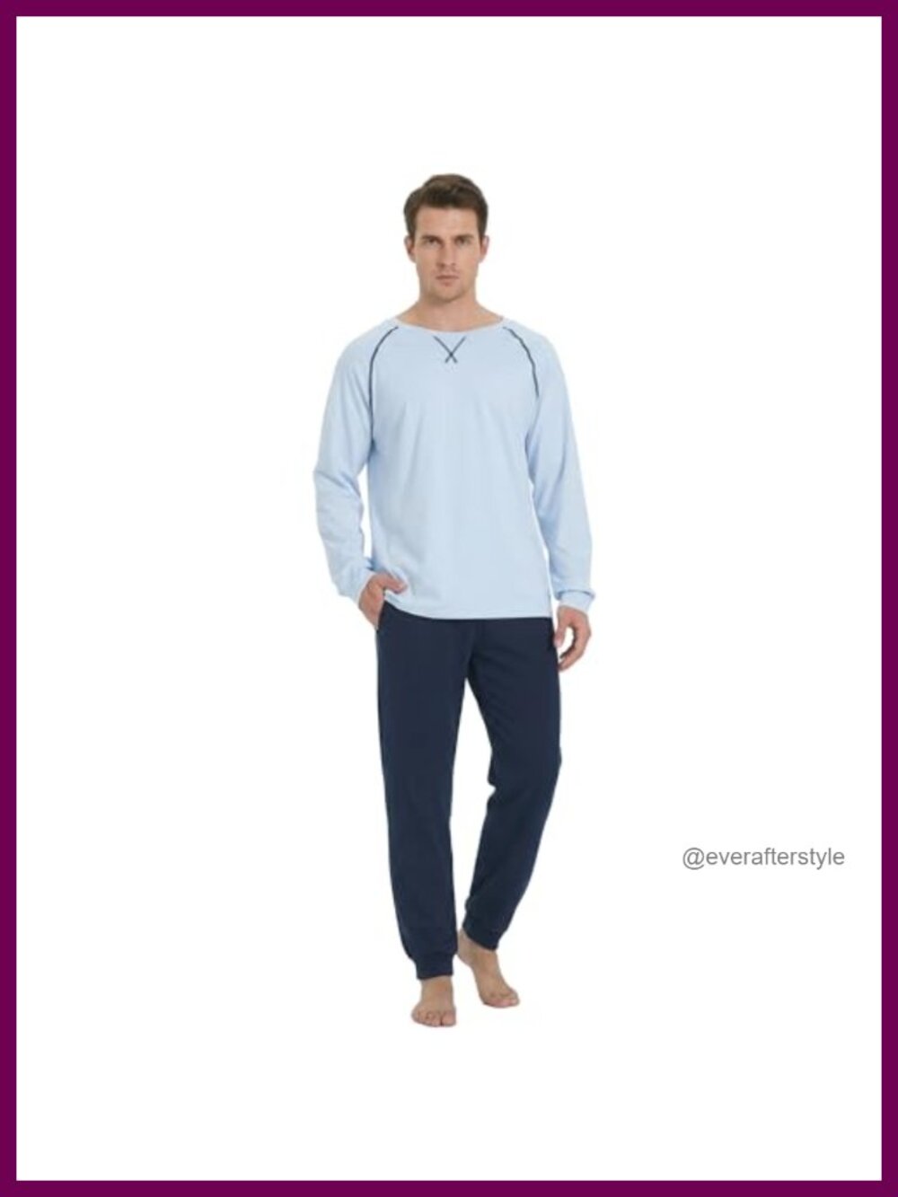Mens Organic Cotton Pajama Set Crew Neck Long Sleeve Sleepwear Pjs